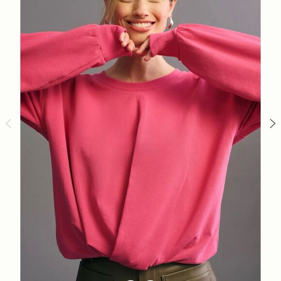 Anthropologie Maeve Twist-Front Sweatshirt top Size M pink - Picture 2 of 9